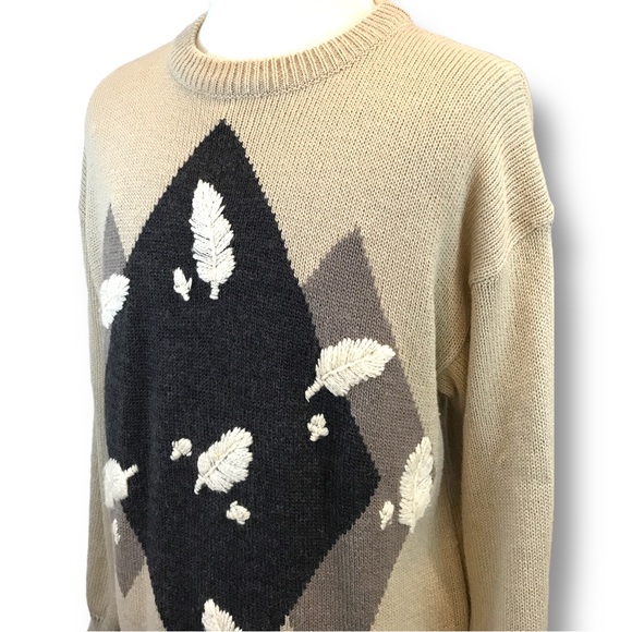 Vtg 90’s Aggio Wool Blend Warm Cozy Sweater Sz L Holiday Sweater Leaves - Picture 4 of 9